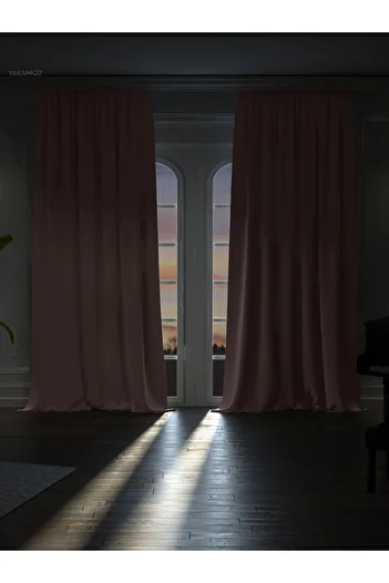 Yakamoz HIGH QUALITY BABY PINK BLACKOUT FON CURTAIN EXTRAFOR WITH STRING SINGLE WING DARK TOUCH SERIES