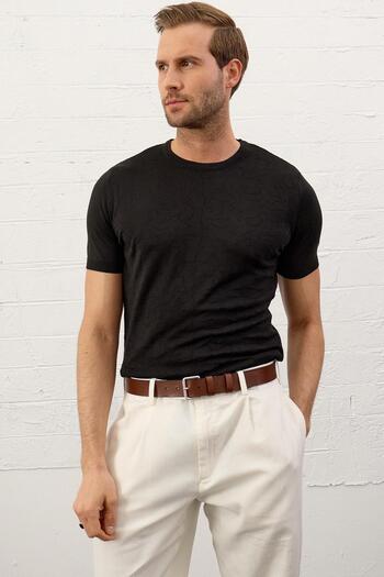 Danger Men's Modeled Crew Neck Slim-fit Fit Summer Knitwear T-shirt Black