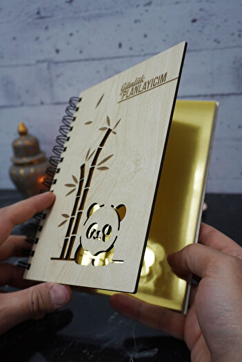 markcat Panda Wooden Schedule Notebook - Undated Agenda - Daily Planner (LEARD PLANNING NOTEBOOK) A5