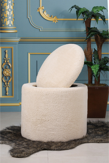 PufyHome PANDORA KREM PELUŞ SANDIKLI LARGE ÇOK AMAÇLI PUF KOLTUK