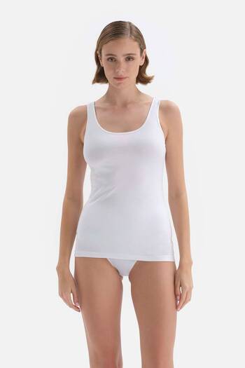 Dagi White Wide Collar Thick Straps Combed Cotton Women's Athlete X