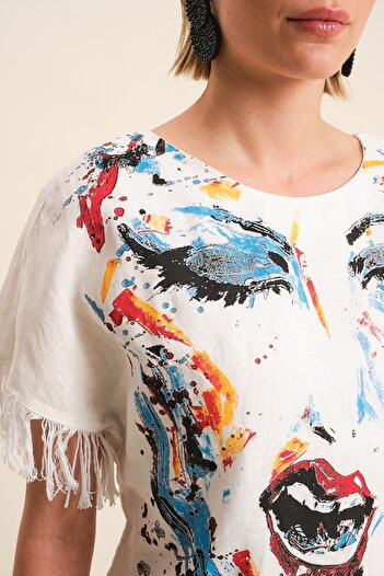 VERDA Tassel Detailed Printed Linen Dress