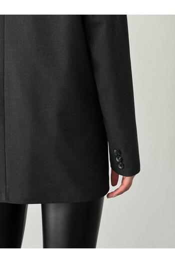 SEDA FİDAN Anthracite Polyviscose Oversize Jacket - Double Button