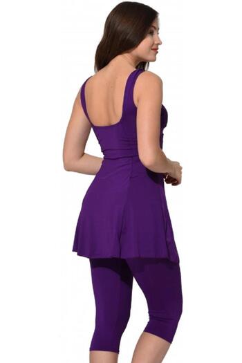 Argisa Purple Hijab Swimsuit - Semi Covered, Sleeveless Capri Tights, Model 6516