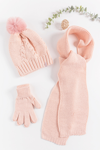 Babymod Pompom 9-15 years girl scarf beanie gloves set