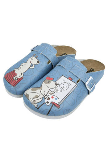 Dogo Women's Vegan Leather Blue Slippers - Draw Me Design