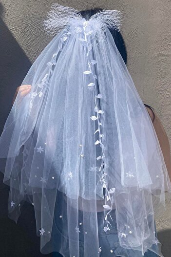 TAKIŞTIR White Princess Veil with Pearl Detail