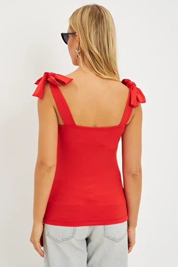 Cool & Sexy Women's Red Shoulder Tie Blouse EY2795
