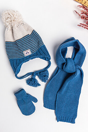 Babymod 1-4 Years Old Boy's Triple Scarf Beret Glove Set