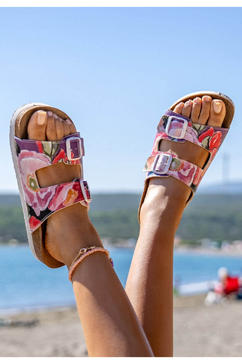 Dogo Vegan Women's Leather Slippers - Multicolored, Good Things Are Ahead Design