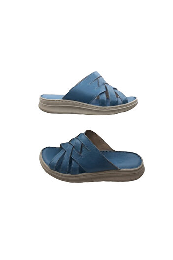 Mr.white MR. WHITE Women's - Genuine Leather Blue Summer Slippers