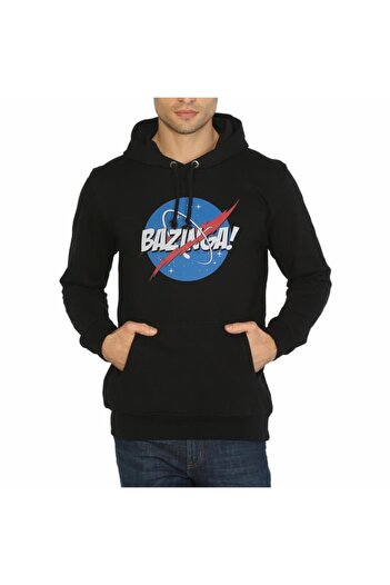 Bant Giyim Big Bang Theory Nasa Bazinga - Black Hooded T-Shirt
