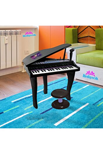 hediyecik Çocuk Piyanosu 37 Tuşlu Mikrofonlu Mp3 Girişli Elektronik Tabureli Piyano Siyah