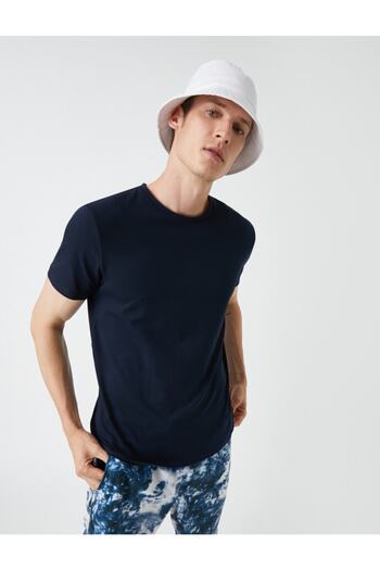 Koton Ανδρικό μπλουζάκι Navy Blue με λαιμόκοψη, κοντό μανίκι, βασικό βαμβακερό