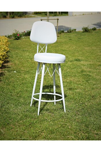 J&S QUALİTY Beyaz Mutfak Bahçe Cafe Bar Salon Yemek Masa Konforlu Metal Ayaklı Sandalye 75 cm