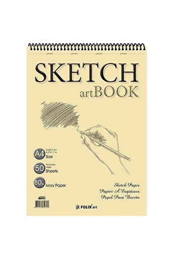 SKETCH BOOK Folıx Art Sketchbook Ivory Spiraled A4 Drawing and Sketch Notebook 50 Sheets 90gr