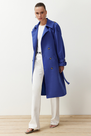Trendyol Collection Saks Oversize Wide Cut Belted Water Repellent Long Trench Coat TWOSS21TR0005