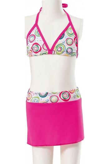 Argisa Pink Patterned Girl's Bikini - Skirt Model 2804
