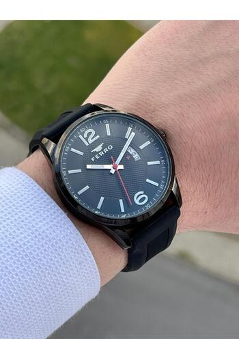 FERRO Calendar Black Color Silicone Cord 30 Mt Waterproof Men's Wristwatch EFM31359-J22