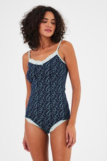 Penyelux Navy Blue Women's Blouse and Panty Set - Stretchy Cotton, Thin Straps