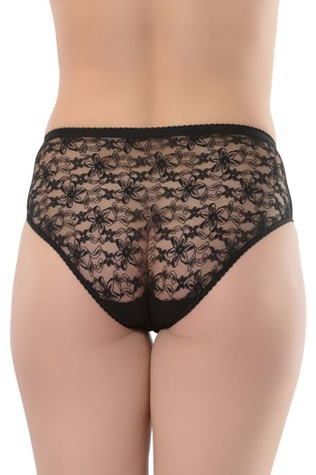 Belinay 022 Women's Back Tulle Floral Patterned Panties Black L