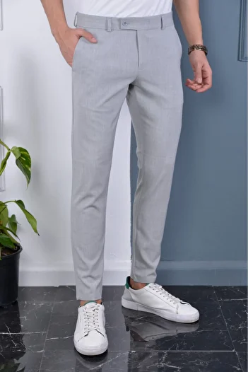 Mamlay Men's Gray Color Italian Cut Quality Flexible Lycra Ankle Length Slimfit Fabric Trousers