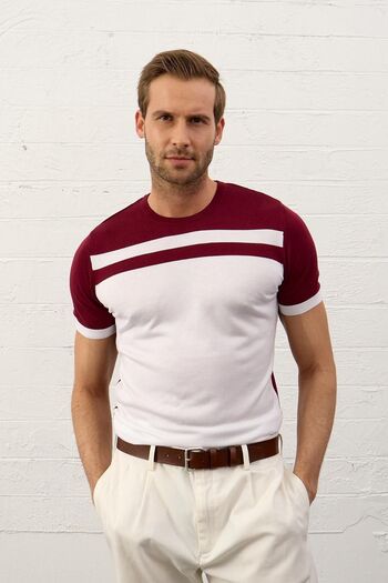 Danger Men's Colorful Slim-fit Mold Summer Knitwear T-shirt Claret Red