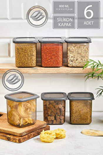 LUCKYHOMES 6-Piece Anthracite Food Container Set - with Leak-Proof Silicone Transparent Lid, 800ml*6 Pieces