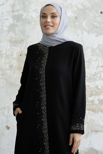 InStyle Ferace with Stone Embroidery on the Right Side - Black
