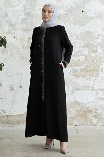 InStyle Ferace with Stone Embroidery on the Right Side - Black