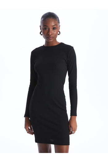 LC Waikiki Women's Dress - Crew Neck, Solid, Long Sleeve