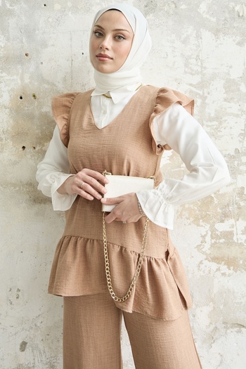 InStyle Frilly Shoulder Triple Set - Camel