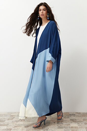 Trendyol Modest Șapcă țesătă cu bloc de culoare albastru indigo bleumarin și ferace și abaya și kimono TCTSS24KF00002