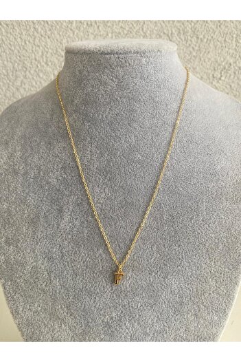 Judas Takı Letter F Gold Necklace, Initial Letter Necklace