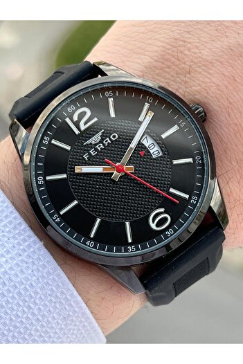 FERRO Calendar Black Color Silicone Cord 30 Mt Waterproof Men's Wristwatch EFM31359-J22