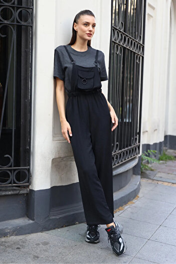 LE CARAMBOLE Women's Black Strappy Gardener Jumpsuit