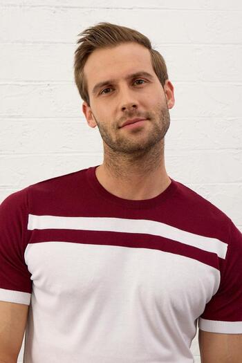 Danger Men's Colorful Slim-fit Mold Summer Knitwear T-shirt Claret Red