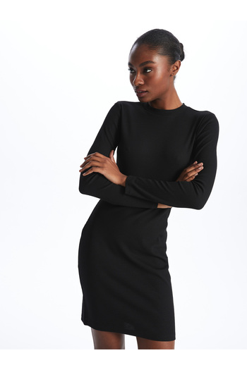 LC Waikiki Women's Dress - Crew Neck, Solid, Long Sleeve
