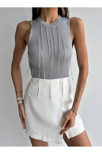 İLKCET MODA Γυναικεία πλεκτά Stone Detailed Crop