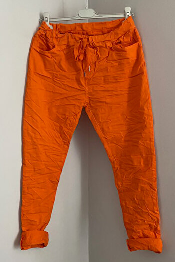 AYASOFYA OTANTIK Women's Orange Italian Waist Tied Skinny Leg Trousers