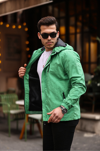 Rompasso Green Men's Women's Waterproof Crinkle Fabric Inner Pocket Hood Summer Spring Seasonal Jacket Windbreaker
