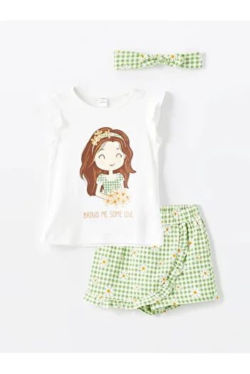 LC Waikiki LCW baby Crew Neck Short Sleeve Printed Baby Girl T-shirt and Shorts Skirt 2 Pieces Set Mrglobal