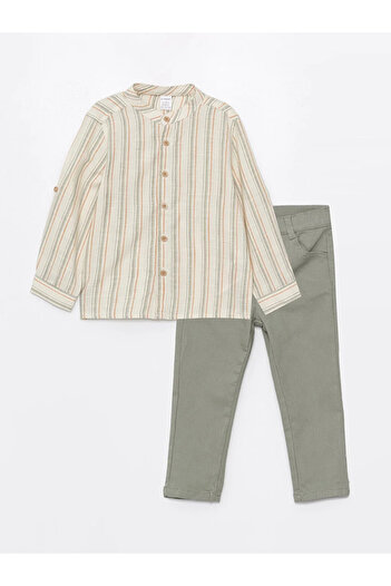 LC Waikiki Prevailing Collar Long Sleeve Striped Baby Boy Shirt and Pants 2-Piece