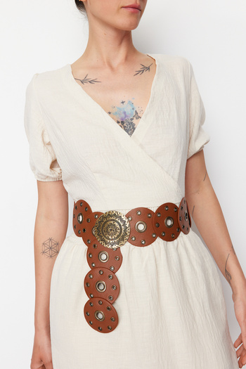 Trendyol Collection Tan Troked Faux Leather Belt TEDAW24KE00000