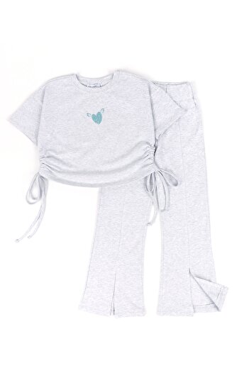 BALKABAĞI Karmelange Slit Tights & Gathered T-shirt Girl's Set