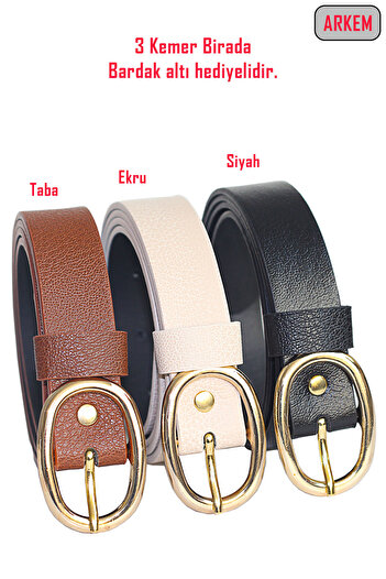 Arkem Women's Belt Black-Tan-Beige 3-Piece Set with Gift Under Cup
