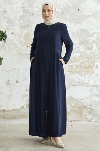 InStyle Ferace with Stoned Collar and Arm - Navy Blue