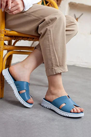 DERİMİSS Women's Genuine Leather Extra Comfortable and Flexible Orthopedic Slippers