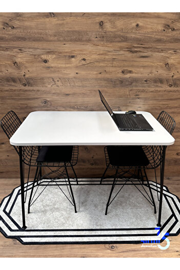 Yirmi15 Siyah Metal Ayaklı 60x120 Cm (TEK MASA) Parlak Beyaz Mutfak - Balkon - Çalışma Masası