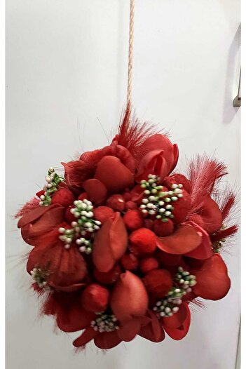 esdekor Drawstring Artificial Flower Ball Ornament Vine Red Earring Blossom Feathered Diameter 20cm 1Pcs